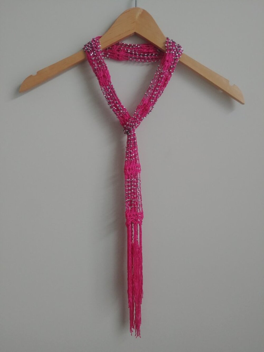 4/$20 Y2K hot Barbie pink tie belt skinny scarf accessory with silver beads